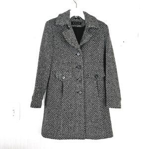 Giacca Gallery Company Dress Coat Wool Blend Tweed Pea Coat- Black- Size S EUC